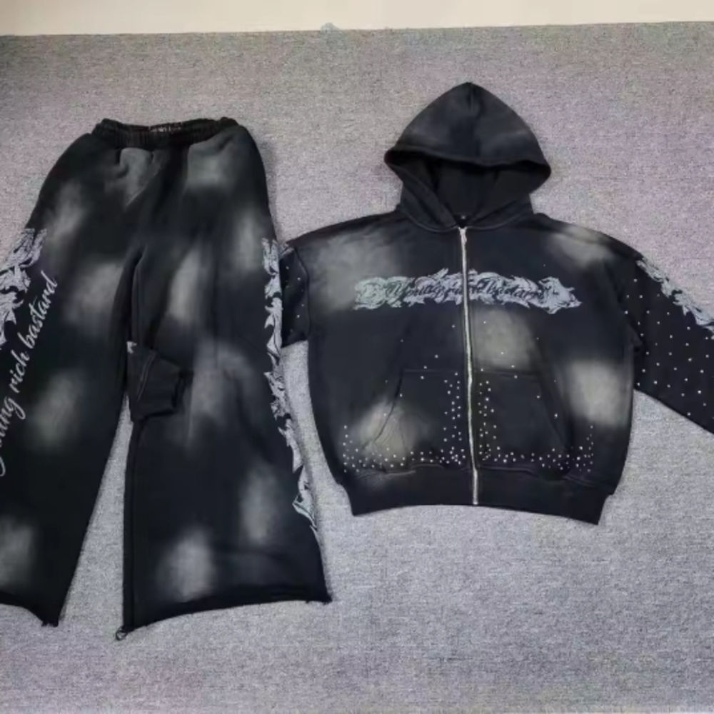 Black Graphic Hoodie and Sweatpants Set